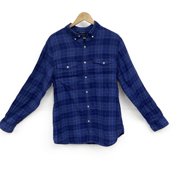 Banana Republic Blue Plaid Linen Button Down Shirt Size Large - Picture 1 of 9